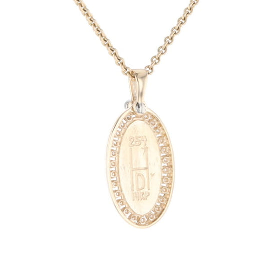 Gold Quartz Necklace .37ctw Halo Diamond Oval Inlaid Pendant