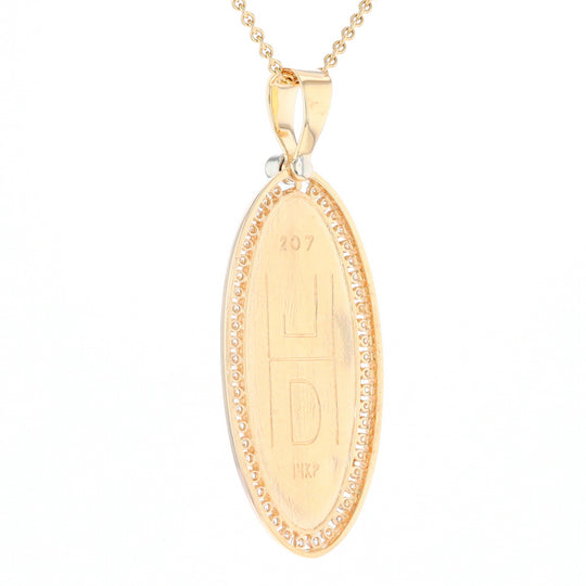 Gold Quartz Necklace .96ctw Halo Diamond Oval Inlaid Pendant