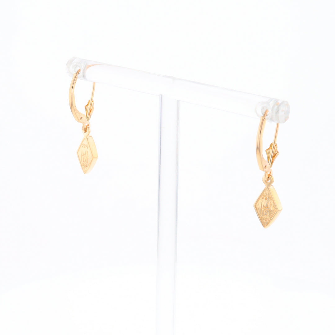 Gold Quartz Earrings Diamond Shape Inlaid Lever Backs G1