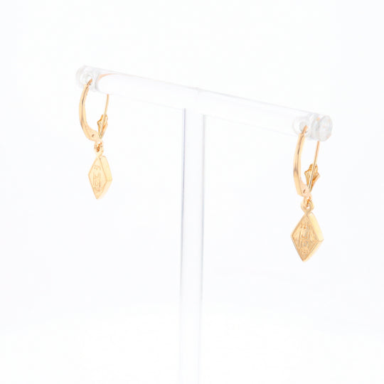 Gold Quartz Earrings Diamond Shape Inlaid Lever Backs G1