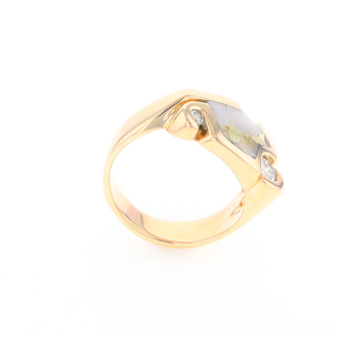 Gold Quartz Ring Geometric Shape Inlaid with 0.30ctw Round Diamonds