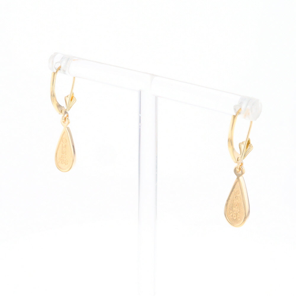 Gold Quartz Earrings Tear Drop Inlaid Lever Backs