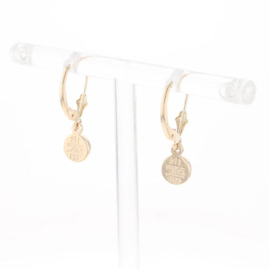 Gold Quartz Earrings Round Inlaid Design Lever Backs