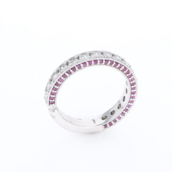 Diamond and Pink Sapphire Wedding Band