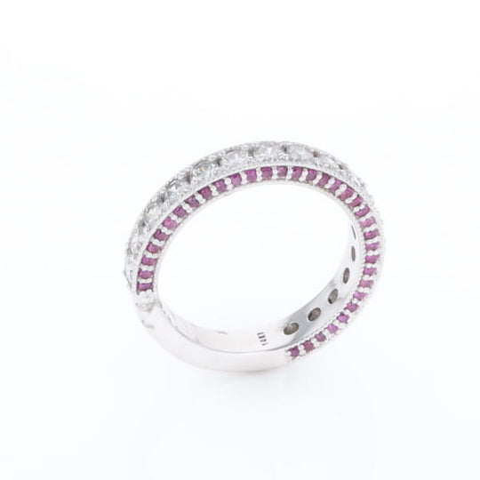 Diamond and Pink Sapphire Wedding Band