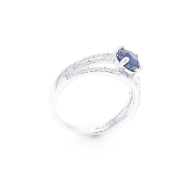 Blue Sapphire Triple Shank Ring With Accent Diamonds