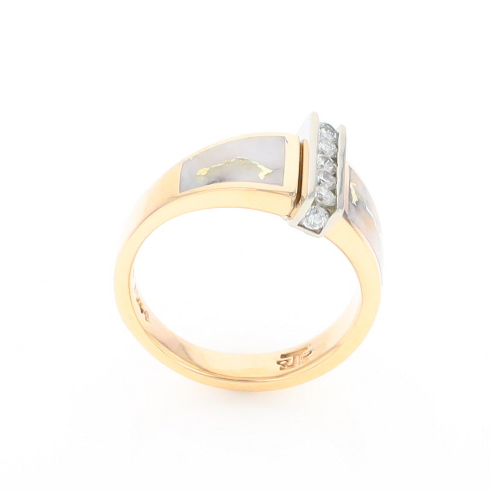 Gold Quartz Ring Double Sided Inlaid Design with .23ctw Diamonds