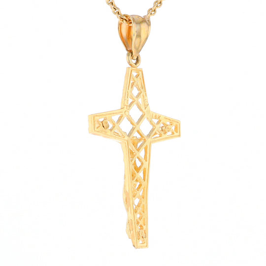 Gold Mesh Crucifix Pendant