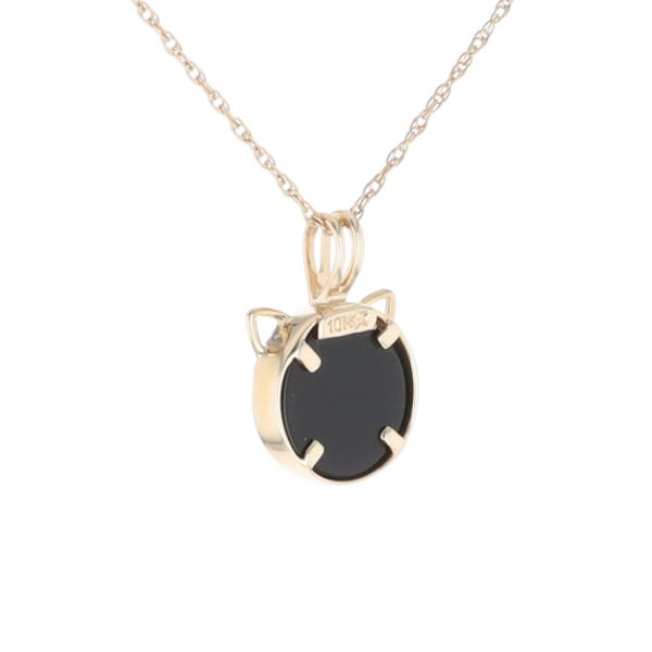 Onyx Cat Pendant with Diamond Eyes