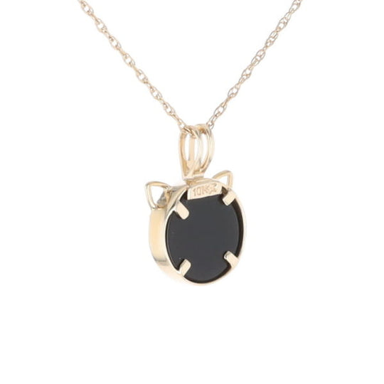 Onyx Cat Pendant with Diamond Eyes
