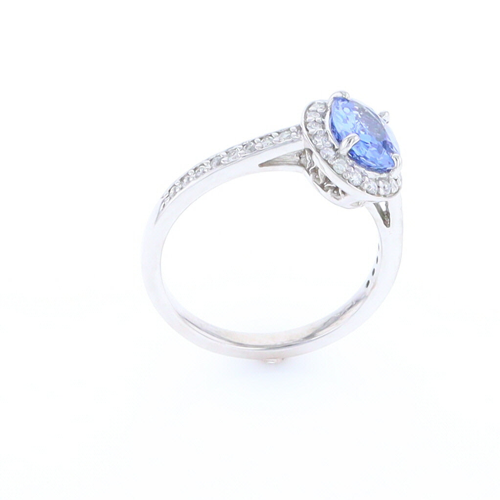 Oval Ceylon Sapphire with Diamond Halo Ring