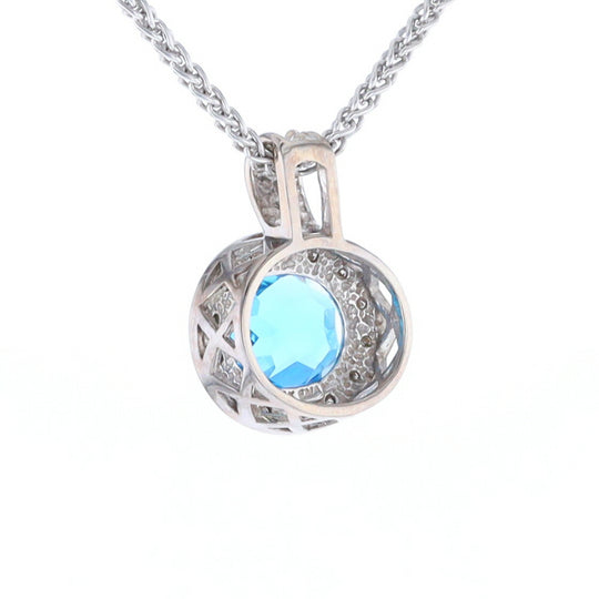 Blue Topaz Oval Halo Pendant