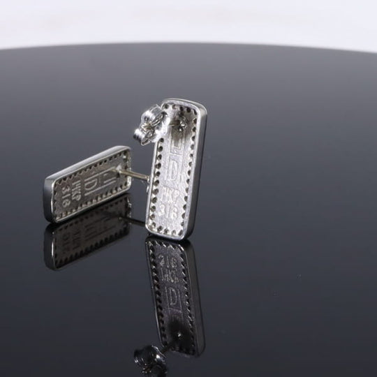 Opal Earrings Rectangle Inlaid with .50ctw Round Diamond Halo Studs