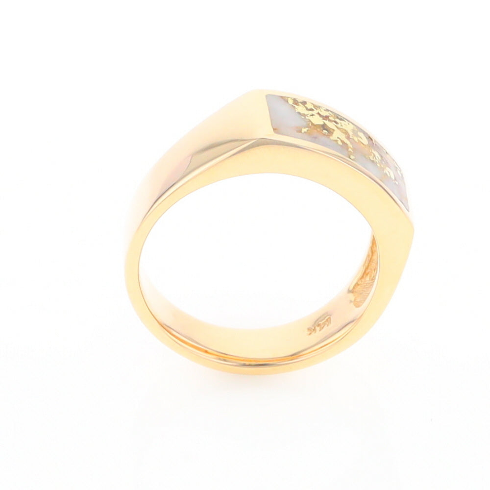 Gold Quartz Ring Rectangle Inlaid Design