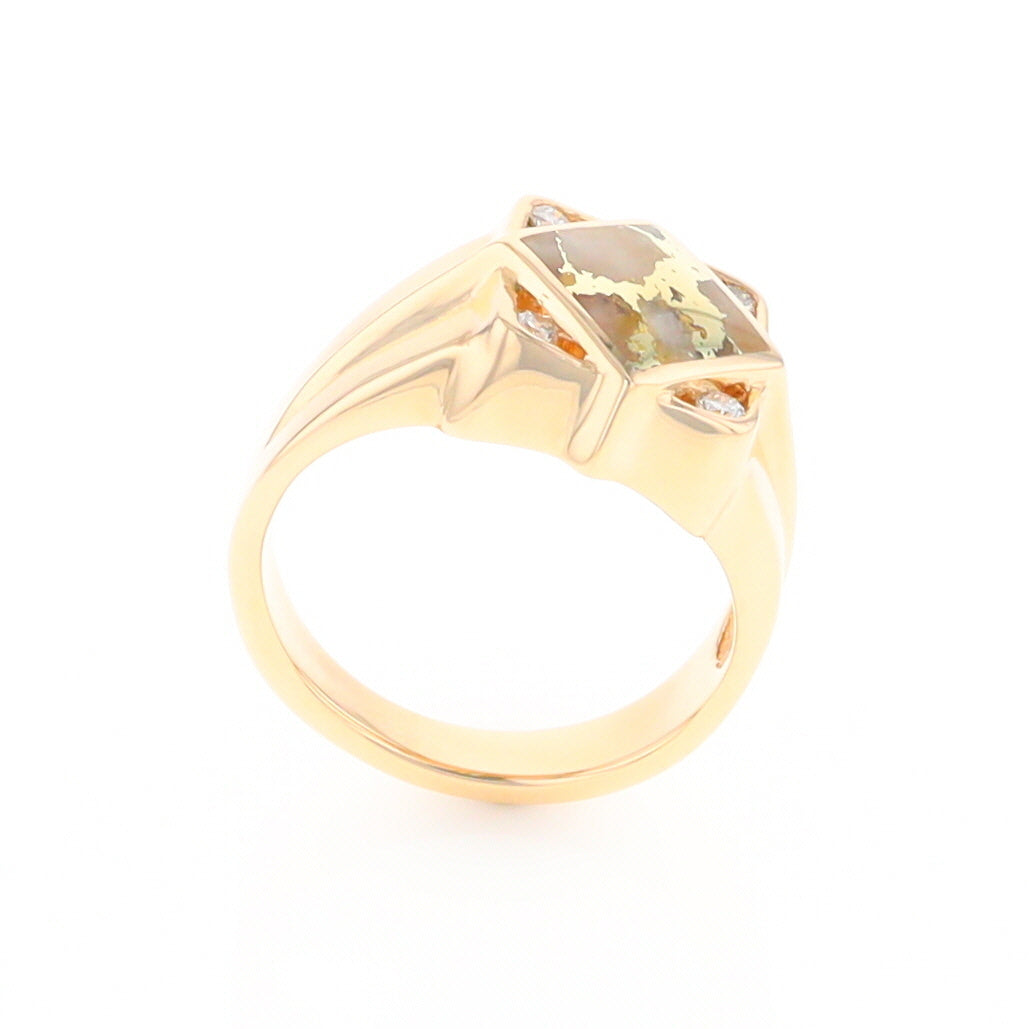 Gold Quartz Mens Ring with Diamond Accents