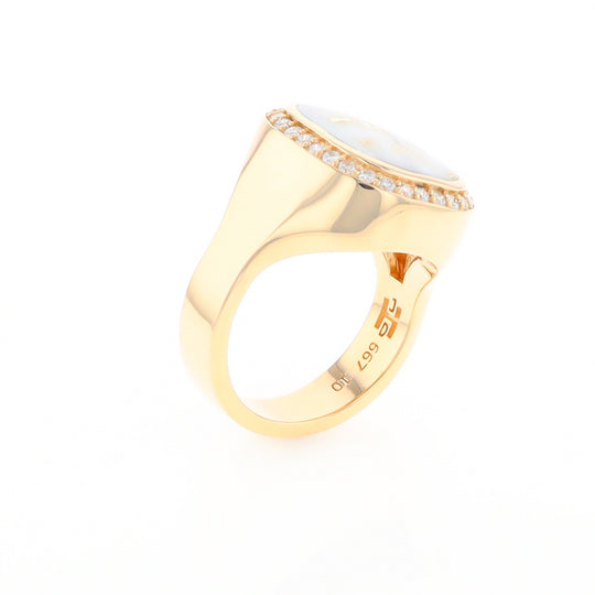 Gold Quartz Cushion Inlaid Men's Ring with Diamond Halo