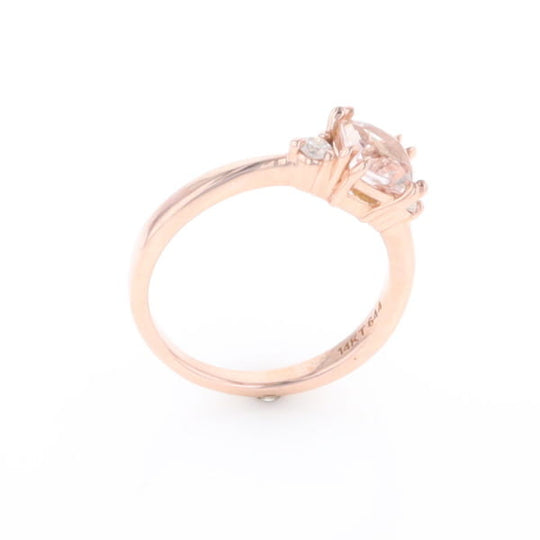Morganite 1ct Cushion Cut  and Diamond Three Stone Engagement Ring