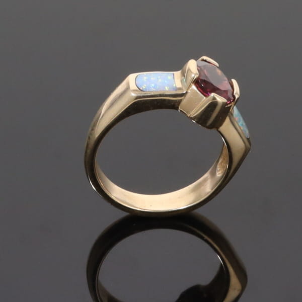 Opal Rings 2 Section Inlaid Design with Oval Pink Tourmaline