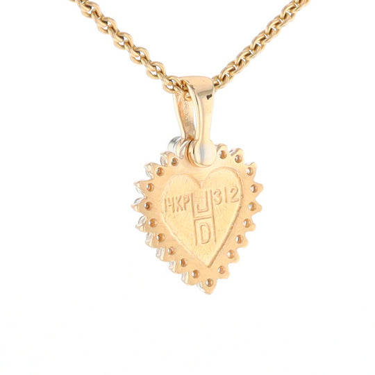 G2 Gold Quartz Pendant Heart Inlaid .21ctw Diamond Halo Design Pendant