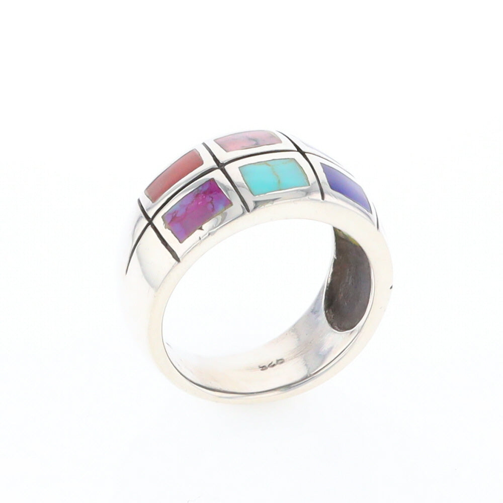 Native Silver Multi Stone Inlaid Ring