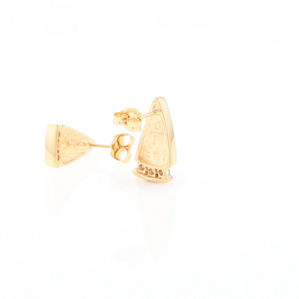 G2 Gold Quartz Earrings Triangle Shape Inlaid Design with .12ctw Diamonds