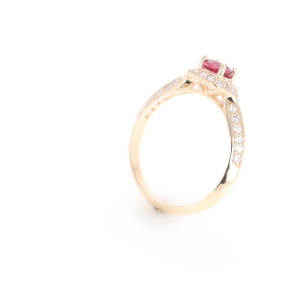 Peaked Halo Pink Tourmaline & Diamond Engagement Ring