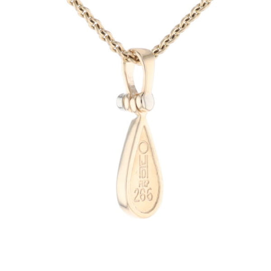 Gold Quartz Pendant Tear Drop Inlaid Design with .02ct Diamond