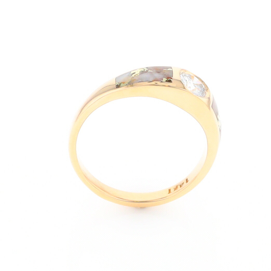 Gold Quartz Ring Double Sided Inlaid with a .61ct Round Diamond