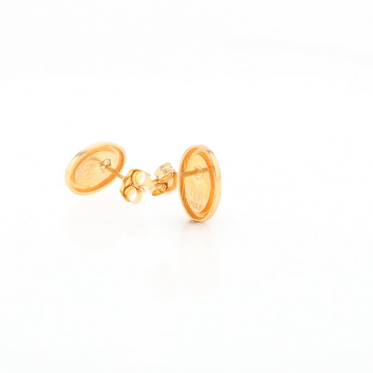 Gold Quartz Earrings Oval Inlaid Design Studs G2
