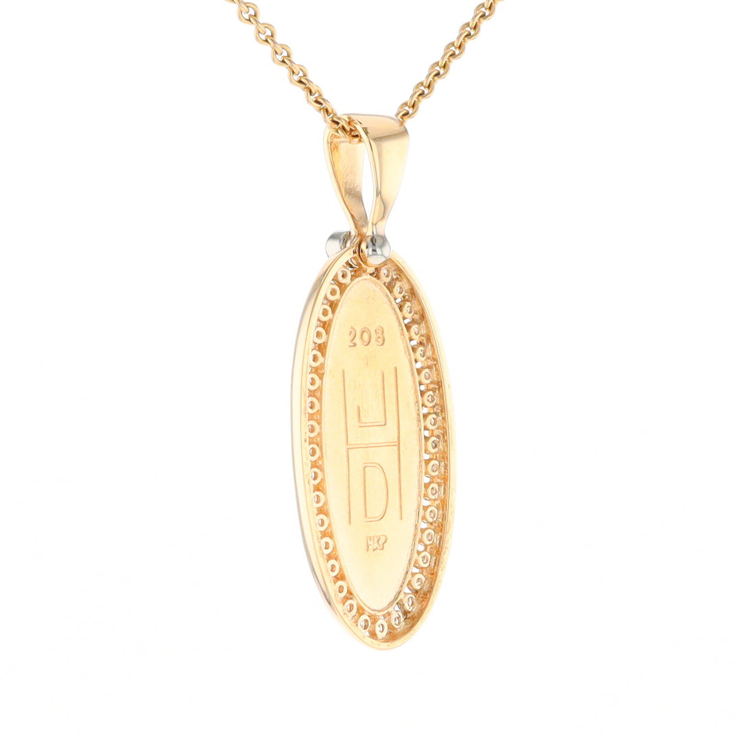 Gold Quartz Necklace .54ctw Halo Diamond Oval Inlaid Pendant