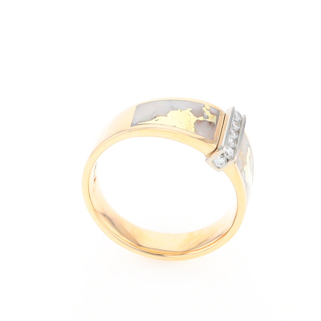 Gold Quartz Ring Double Sided Inlaid with .19ctw Round Diamonds