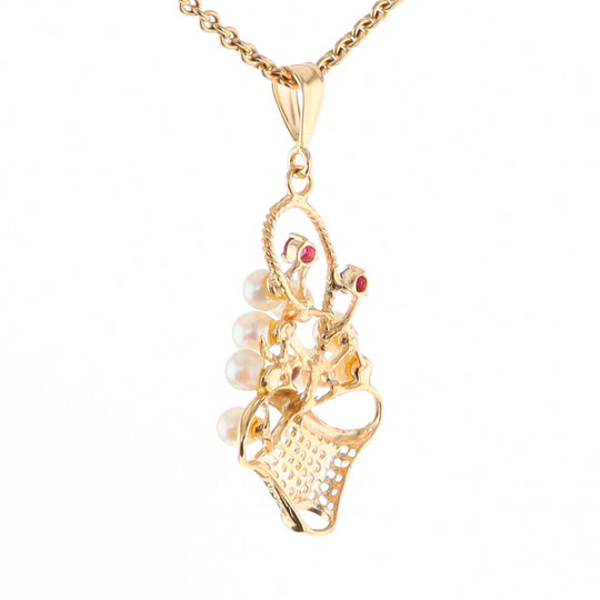 Pearl and Ruby Basket Pendant