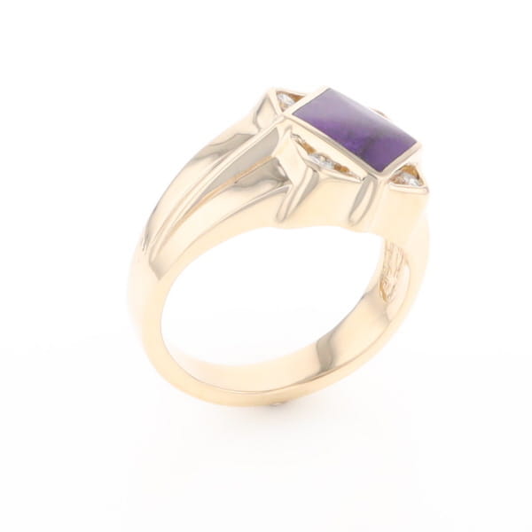 Natural Sugilite ring diamond shape inlaid design with .16ctw round diamonds