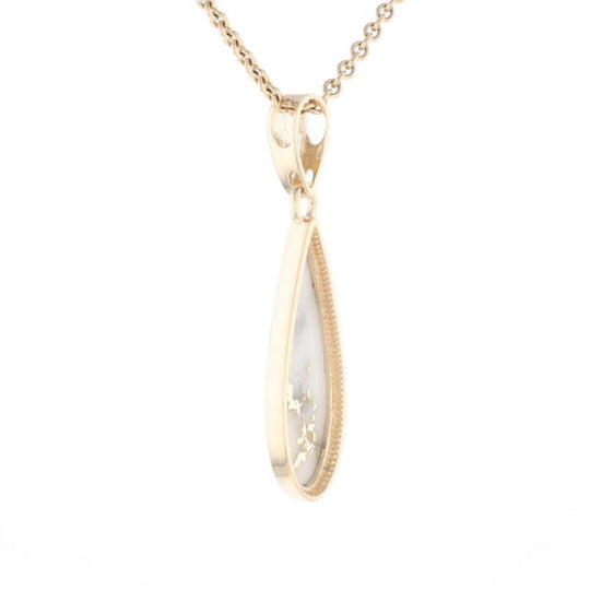 Gold Quartz Pendant Tear Drop Inlaid Design G1