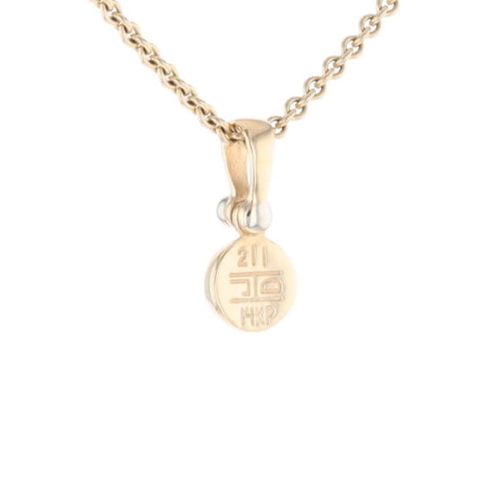 Gold Quartz Necklace Round Inlaid Pendant with .02ct Round Diamond
