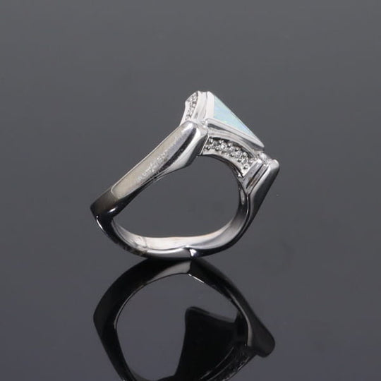 Opal Rings Triangle Inlaid Design with .31ctw Round Diamonds