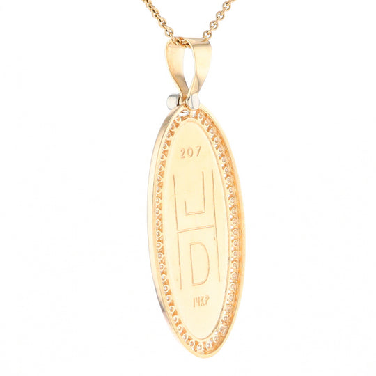 Gold Quartz Necklace 0.96ctw Halo Diamond Oval Inlaid Pendant