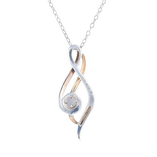 Sterling Silver and 10K Gold Diamond Infinity Swirl Necklace