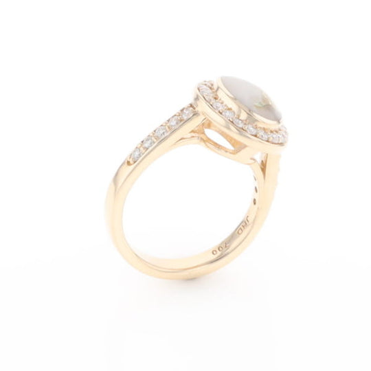 Oval Gold Quartz Inlaid Ring with 0.65ctw Diamond Halo