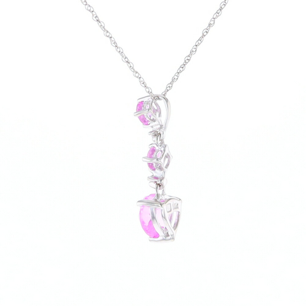 Synthetic Pink Sapphire Dangle Heart Necklace