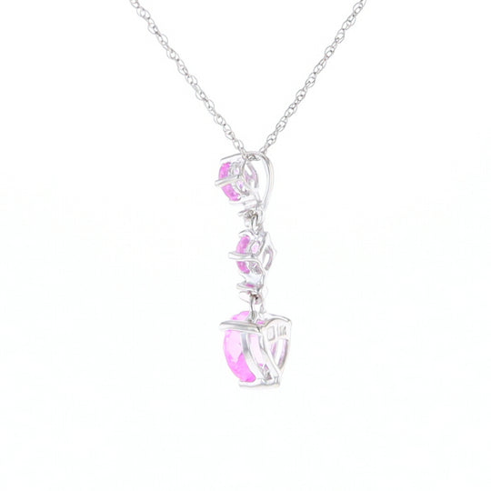 Synthetic Pink Sapphire Dangle Heart Necklace
