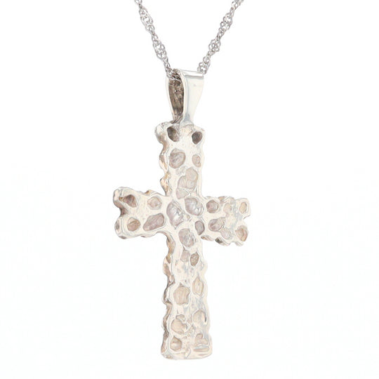 Sterling Silver Nugget Pattered Cross Pendant