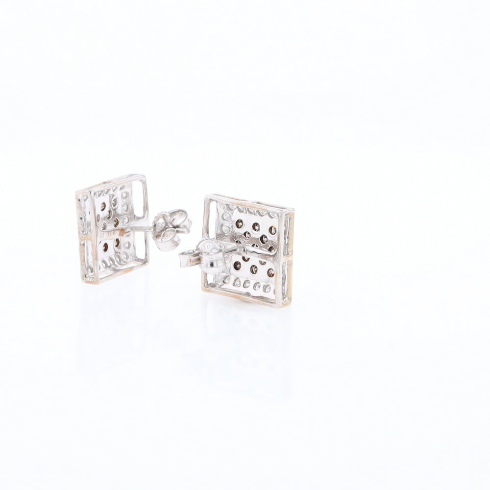 Square White & Chocolate Diamond Earrings