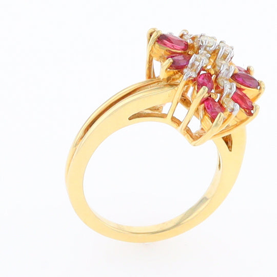 14K Gold Natural Ruby and Diamond Cluster Ring