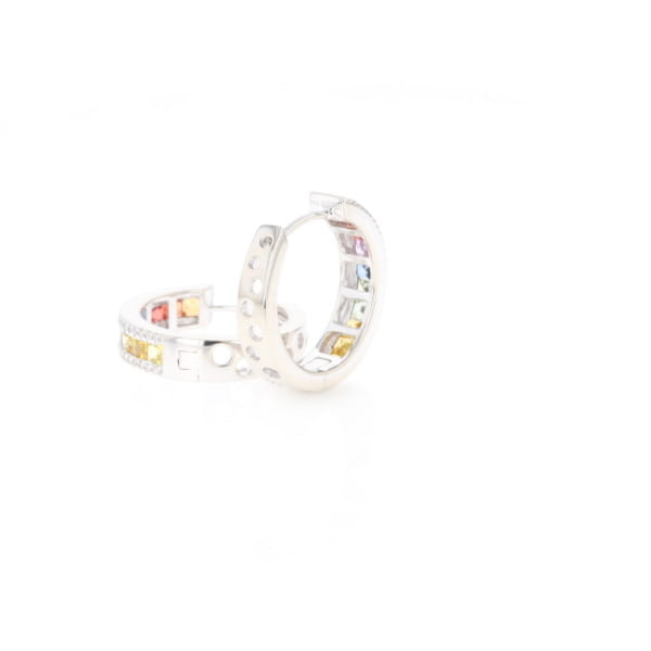 Multi-color Sapphire Hoop Earrings with Diamond Accents
