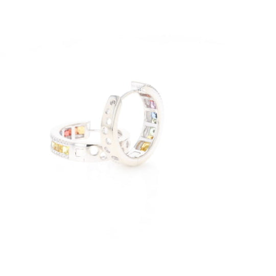 Multi-color Sapphire Hoop Earrings with Diamond Accents