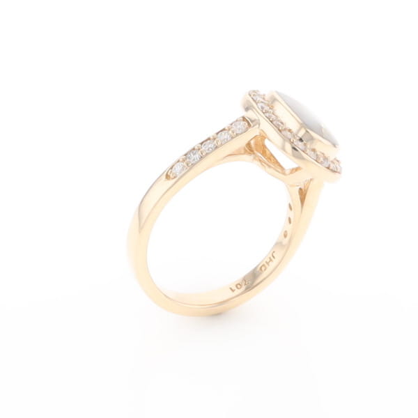 Rectangular Gold Quartz Inlaid Ring with 0.65ctw Diamond Halo