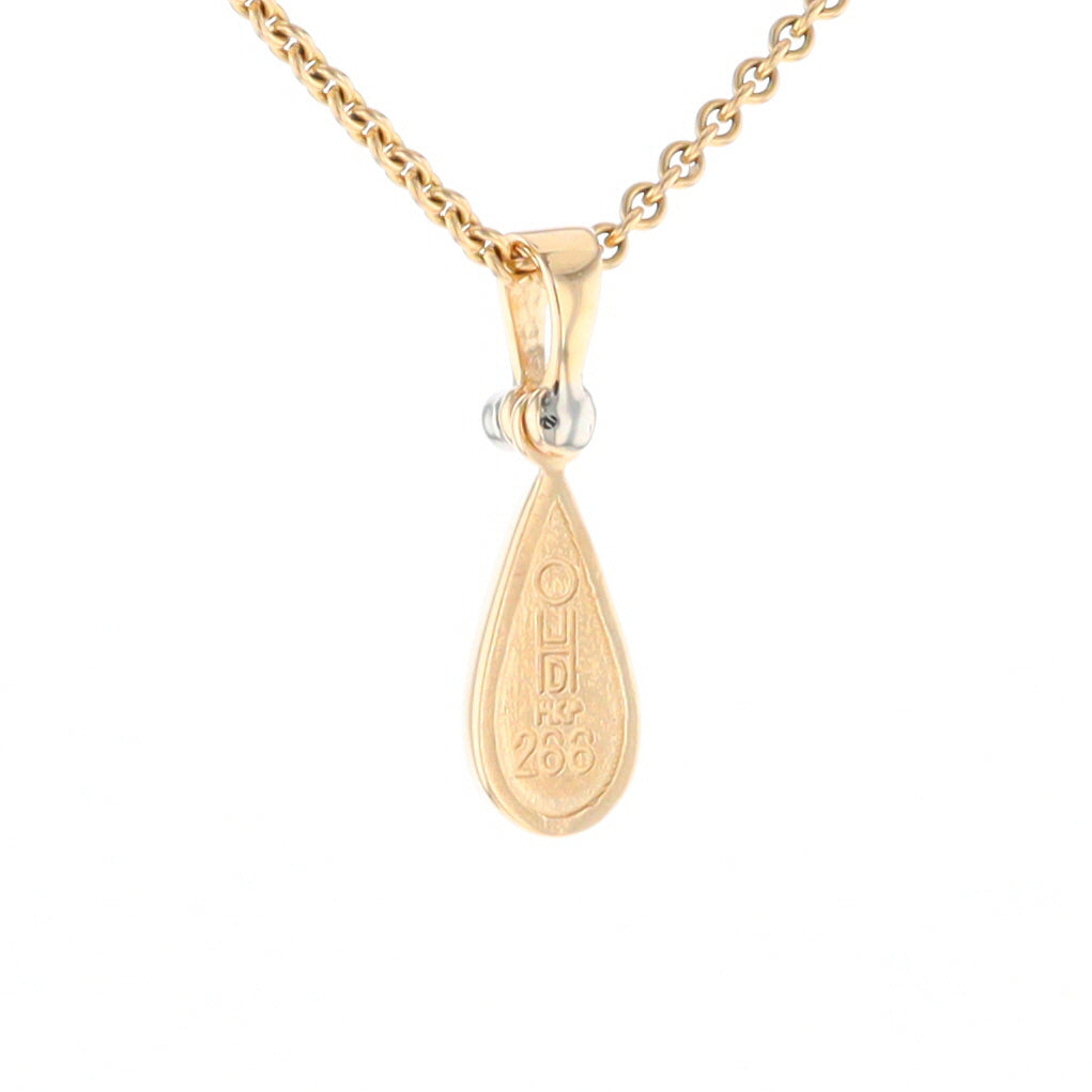 Gold Quartz Pendant Tear Drop Inlaid Design with .02ct Diamond