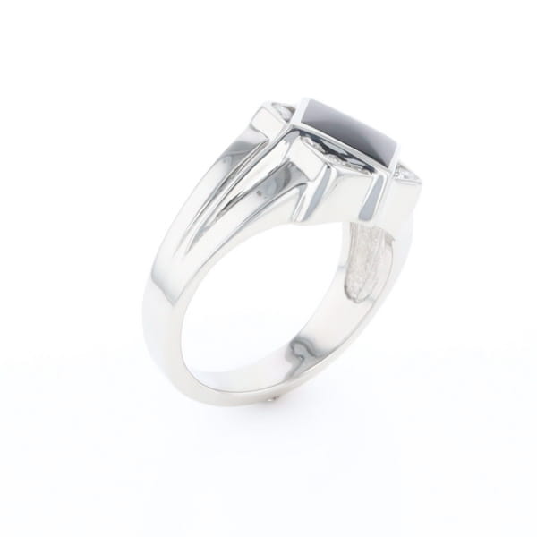Natural onyx ring diamond shape inlaid design with .16ctw round diamonds