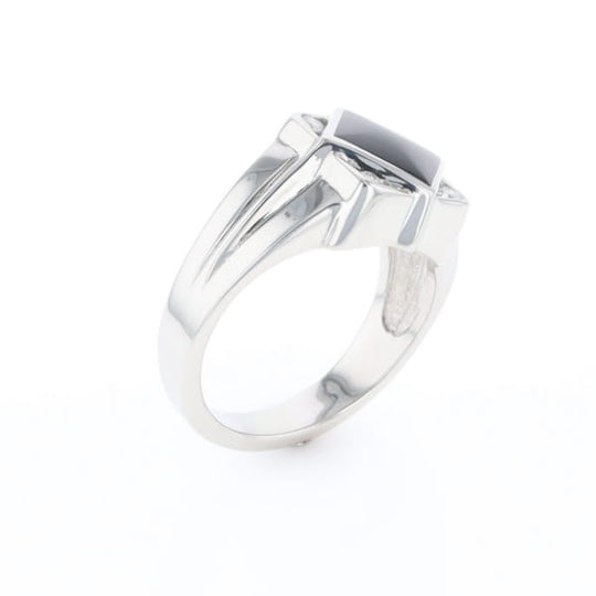 Natural onyx ring diamond shape inlaid design with .16ctw round diamonds
